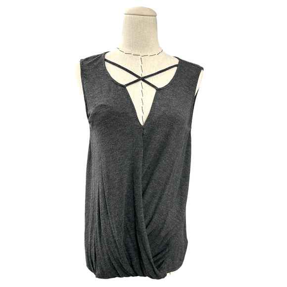 Julie‎ Billiart Cross Strap V Neck Draped Front Rolled Hem Sleeveless Top Medium - Picture 1 of 7